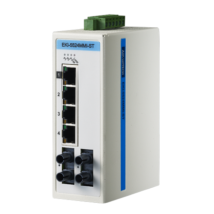 EKI-5524MMI-ST Conmutador Ethernet no administrado multimodo 4FE+2FE ST, ATEX/C1D2/IECEx, -40~75 ℃