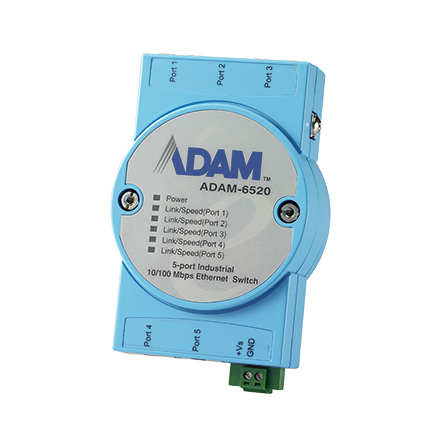 ADAM-6520 Conmutador Ethernet no administrado 5FE, montaje flexible, -10~70 ℃