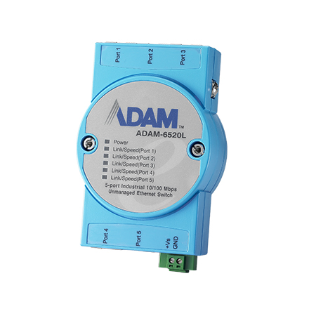 ADAM-6520L Conmutador Ethernet no administrado 5FE, montaje flexible, 0~60 ℃