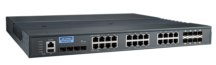 EKI-9728G-4X8CI 4 conmutadores Ethernet administrados combinados L3 de 10 GbE + 16 GE + 8 GE, -40~85 ℃